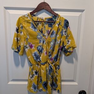 Floral Yellow and Blue Women's Top